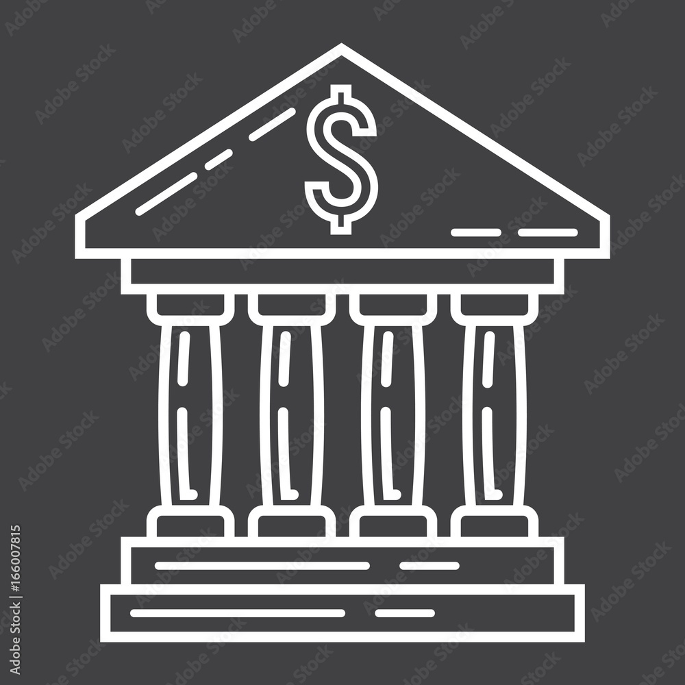 Bank building line icon, business and finance, dollar sign vector graphics, a linear pattern on a black background, eps 10. Bank building line icon, business and finance, dollar sign vector graphics, a linear pattern on a black background, eps 10.