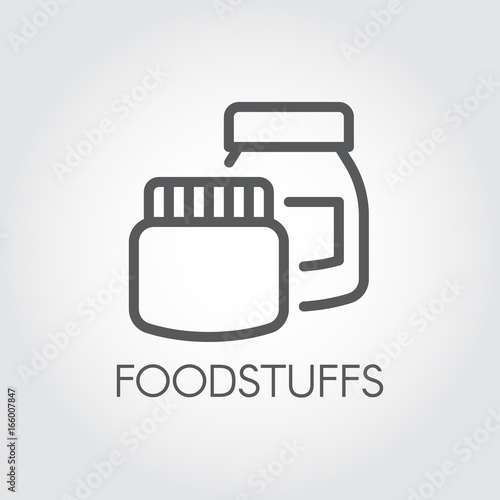 Kitchen boxes for various products and ingredients. Conceptual icon in linear style. Foodstuffs contour label. Vector illustration