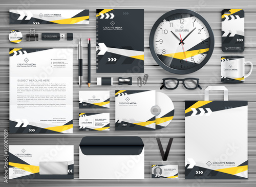 corporate identity stationery template design set with abstract yellow black shapes