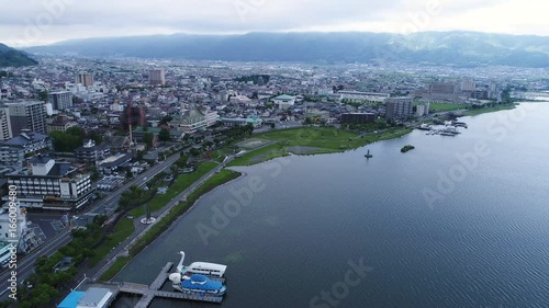 Lake Suwa in Nagano seen from the sky
