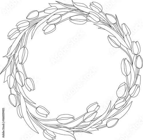 Wreath of tulips spring coloring page