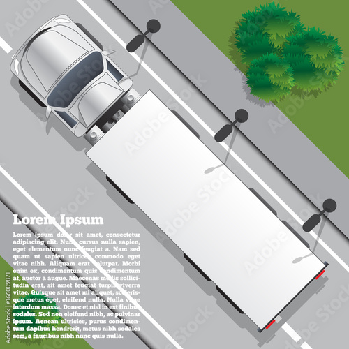Truck on the road. View from above. Vector illustration.