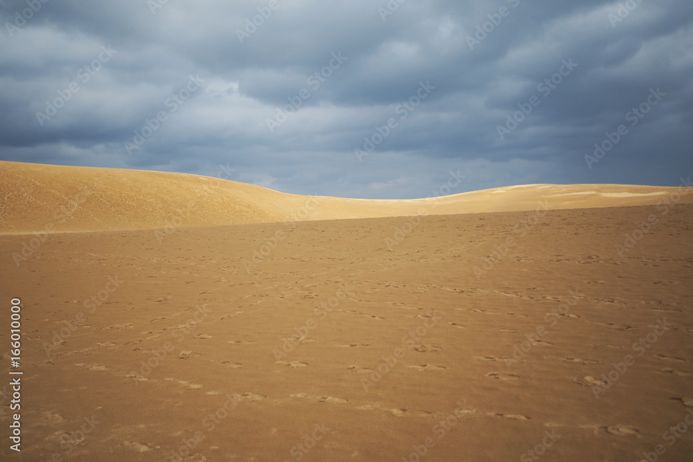 Tottori sand dunes under the rain clouds Japan