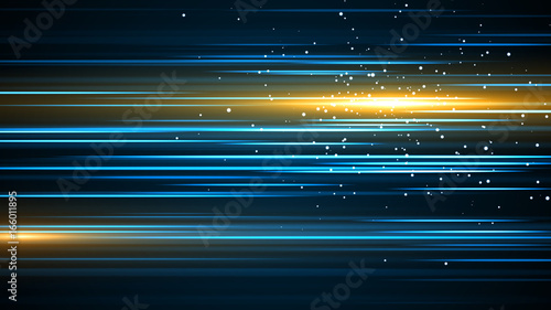 Light and stripes moving fast over dark background.