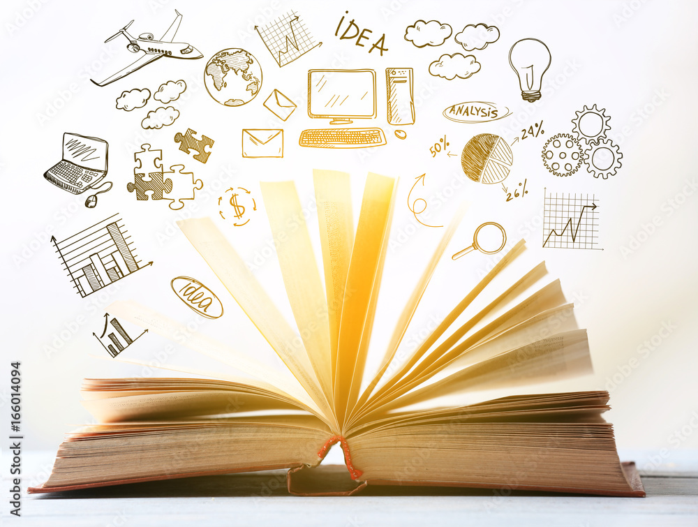 Fototapeta premium Open book on blurred bright background