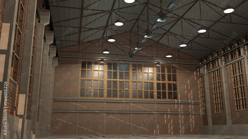 3D Empty Industrial Warehouse