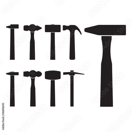 Fototapete Set of different hammer silhouette