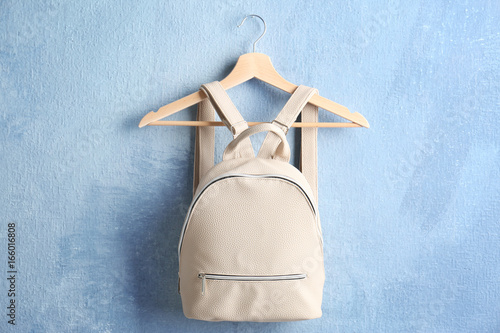 Leather backpack on hanger ...