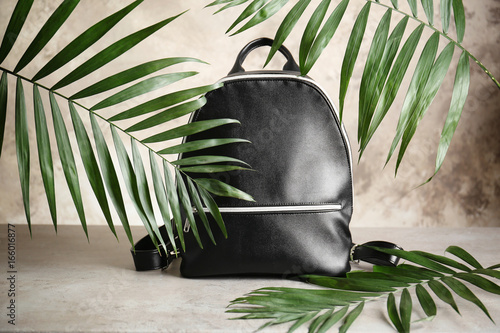 Black leather backpack with...