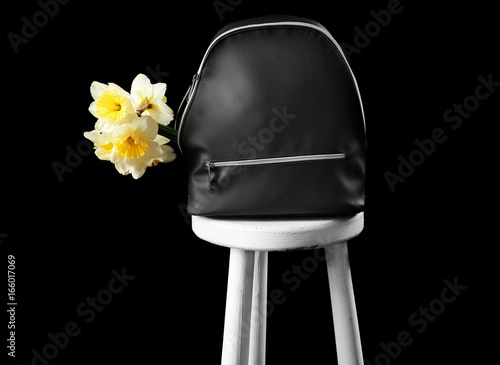 Leather backpack with flowe...