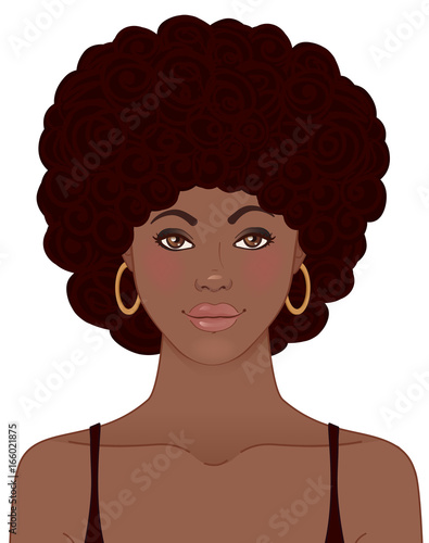 African American pretty girl portrait. Black beauty concept. Vector Illustration of Black Woman.