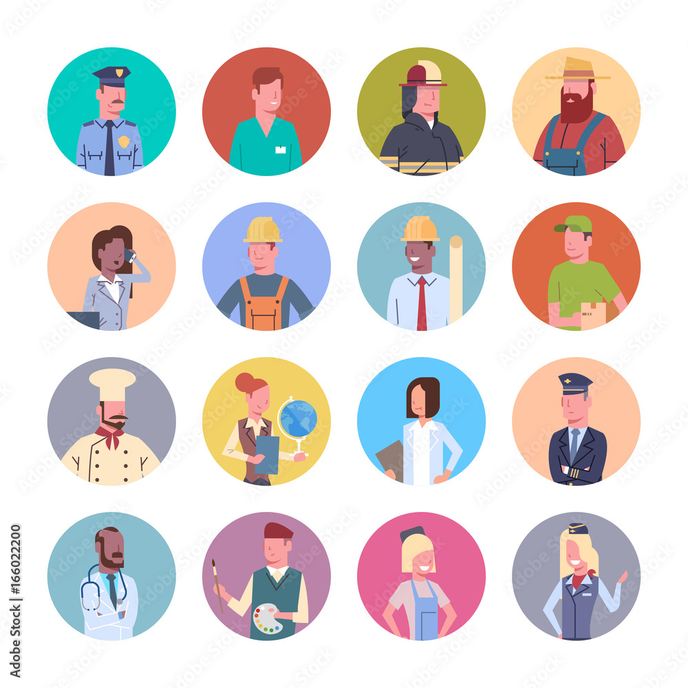 People Group Different Occupation Icons Set Workers Profession Collection Flat Vector Illustration People Group Different Occupation Icons Set Workers Profession Collection Flat Vector Illustration