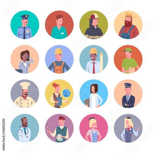 People Group Different Occupation Icons Set Workers Profession Collection Flat Vector Illustration
