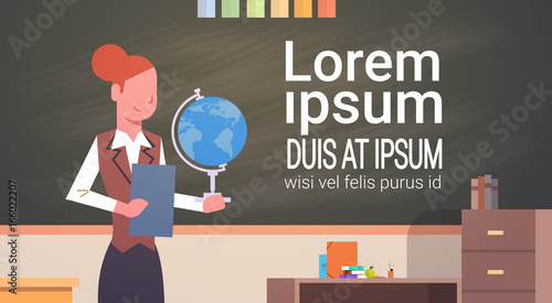 Female Teacher In Classroom Over Chalk Board School Worker Professional Occupation Flat Vector Illustration