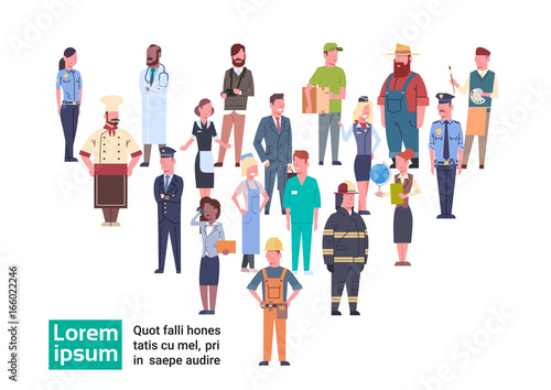 People Group Different Occupation Set Workers Profession Collection Flat Vector Illustration