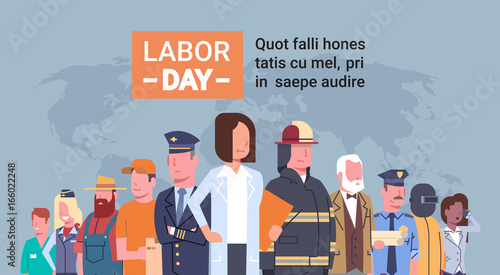 People Group Different Occupation Over World Map, International Labor Day, International Labor Day Flat Vector Illustration