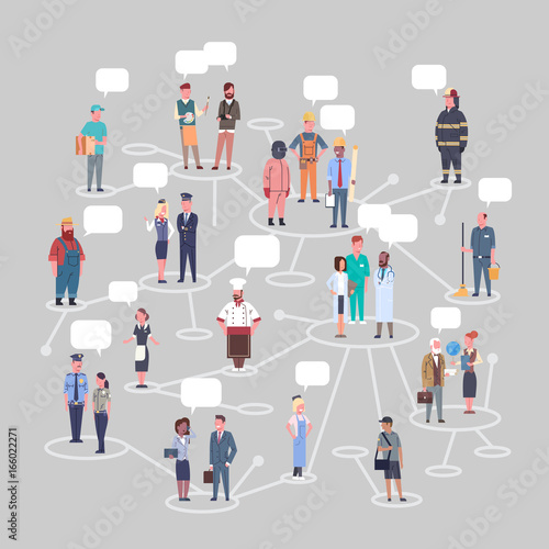 People Group Conncetion Different Occupation Set Workers Profession Collection Flat Vector Illustration