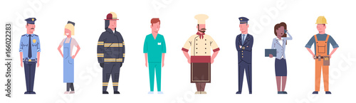People Group Different Occupation Set Workers Profession Collection Flat Vector Illustration