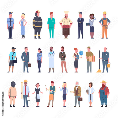 People Group Different Occupation Set Workers Profession Collection Flat Vector Illustration