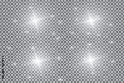 Set of golden glowing lights effects isolated on transparent background. Sun flash with rays and spotlight. Glow light effect. Star burst with sparkles.