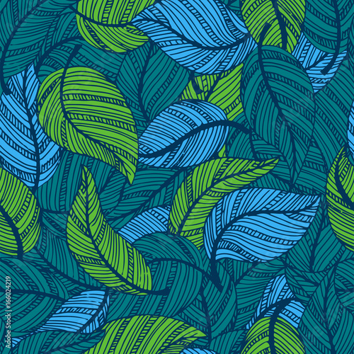 Seamless pattern with leaves hand drawn style vector illustration nature design floral summer plant textile.