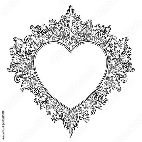 Ornamental Balinese style heart.  Vector Valentine's day ornate outline illus...