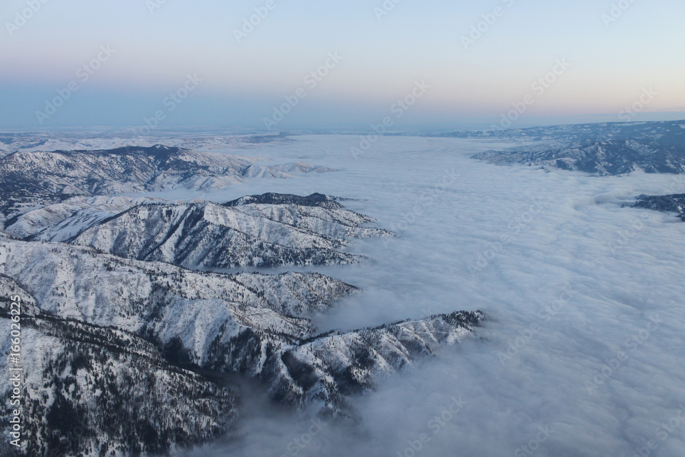Aerial of Wenatchee Valley clouds over Columbia River