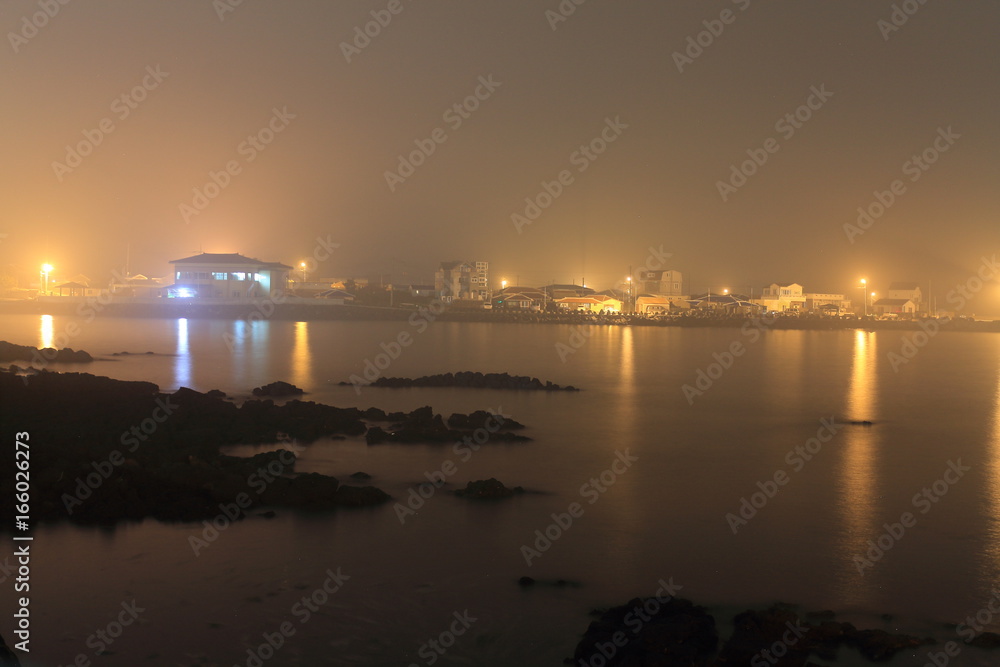 Korean fishing village by night 