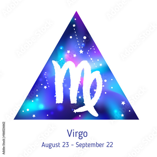 Zodiac sign Virgo over hipster triangle with space galactic starry texture in...