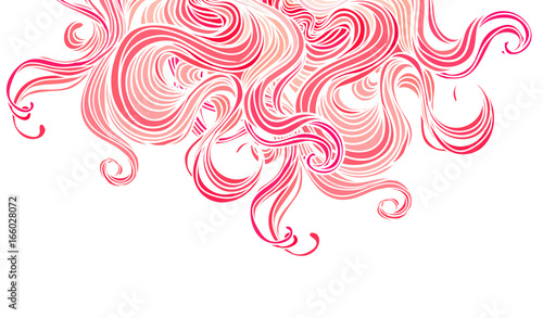 Vector pink abstract hand-drawn pattern with waves and clouds. Stylish illust...