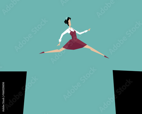 Woman jumping over the cliff
