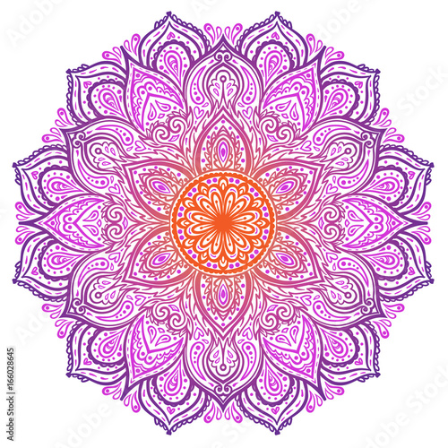 Vector ornamental mandala inspired ethnic art, patterned Indian paisley. Hand drawn illustration. Invitation element.