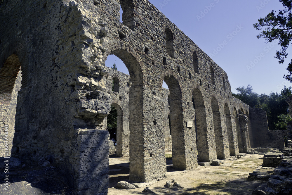 remains of arches in walls of  the  of The Great Basilica (6th cent. AD) of Butrint, Albania