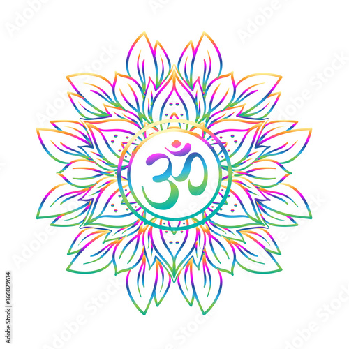 Diwali Om symbol with mandala . Round Pattern. Vintage style decorative vector elements. Hand drawn background. Indian, Great design for tattoo, yoga studio, spirituality.