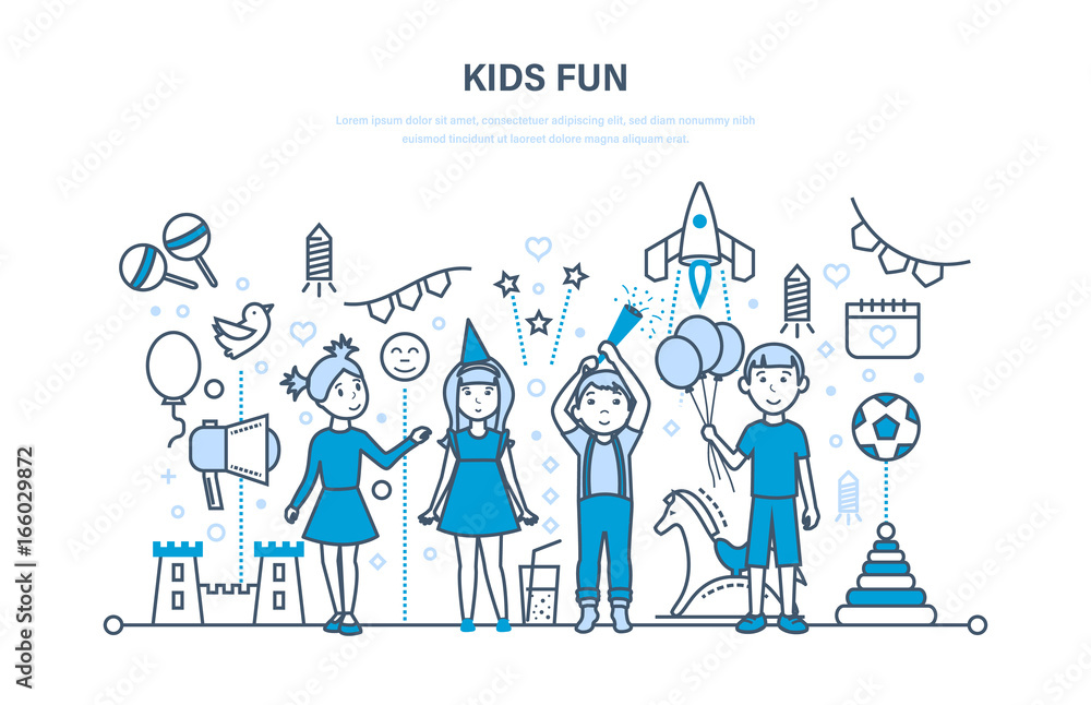 Children party indoor. Happy kids, play, have fun. Solemn celebration. Children party indoor. Happy kids, play, have fun. Solemn celebration.