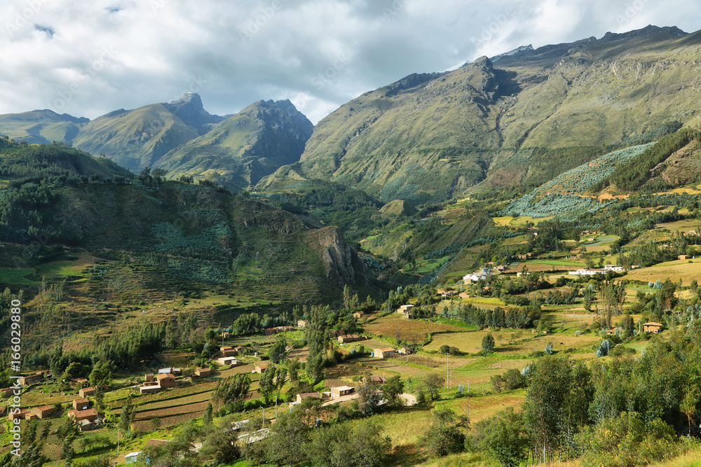 Views of houses and terraced fields in Ancash province, Peru