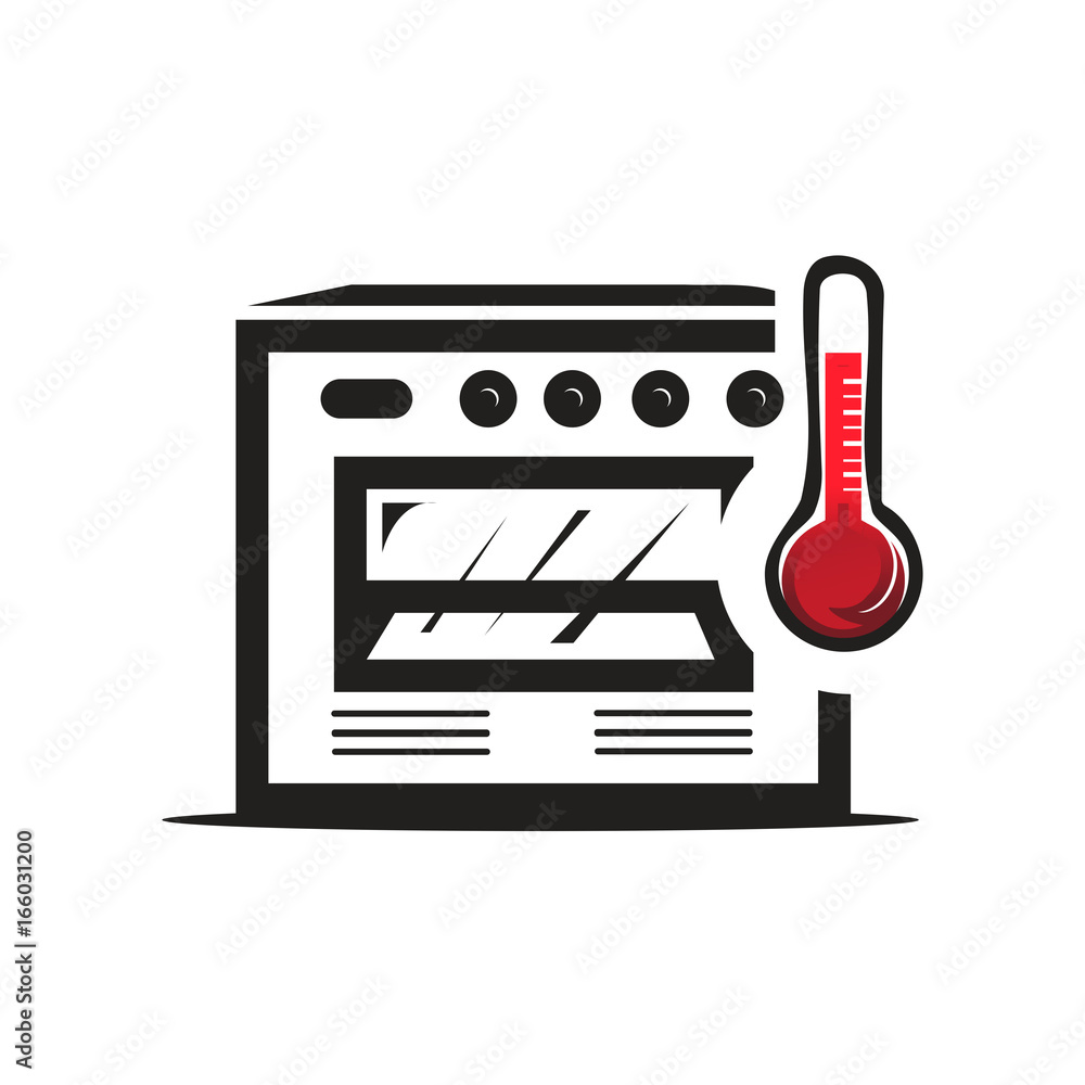 abstract oven with temperature scale, icon design, isolated on white ...