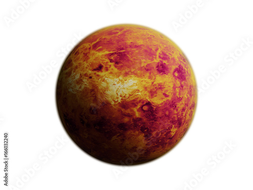 planet Venus isolated on white background, focus on the planet's surface