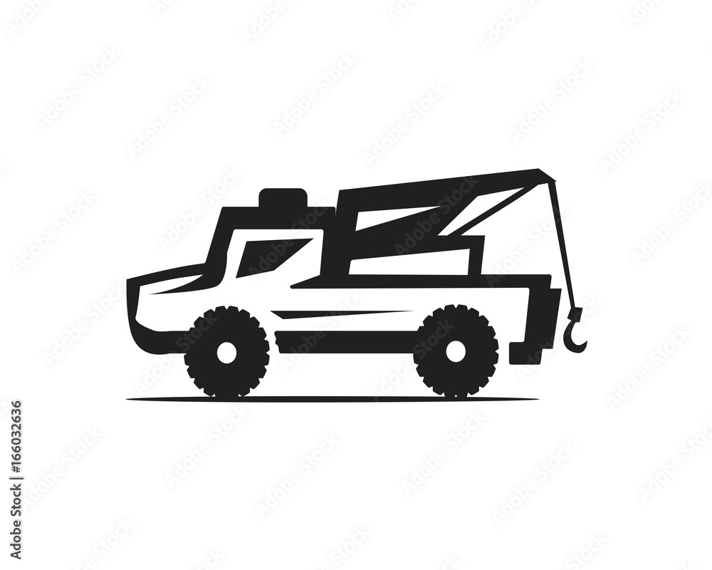 silhouette of tow truck illustration, isolated on white background. silhouette of tow truck illustration, isolated on white background.