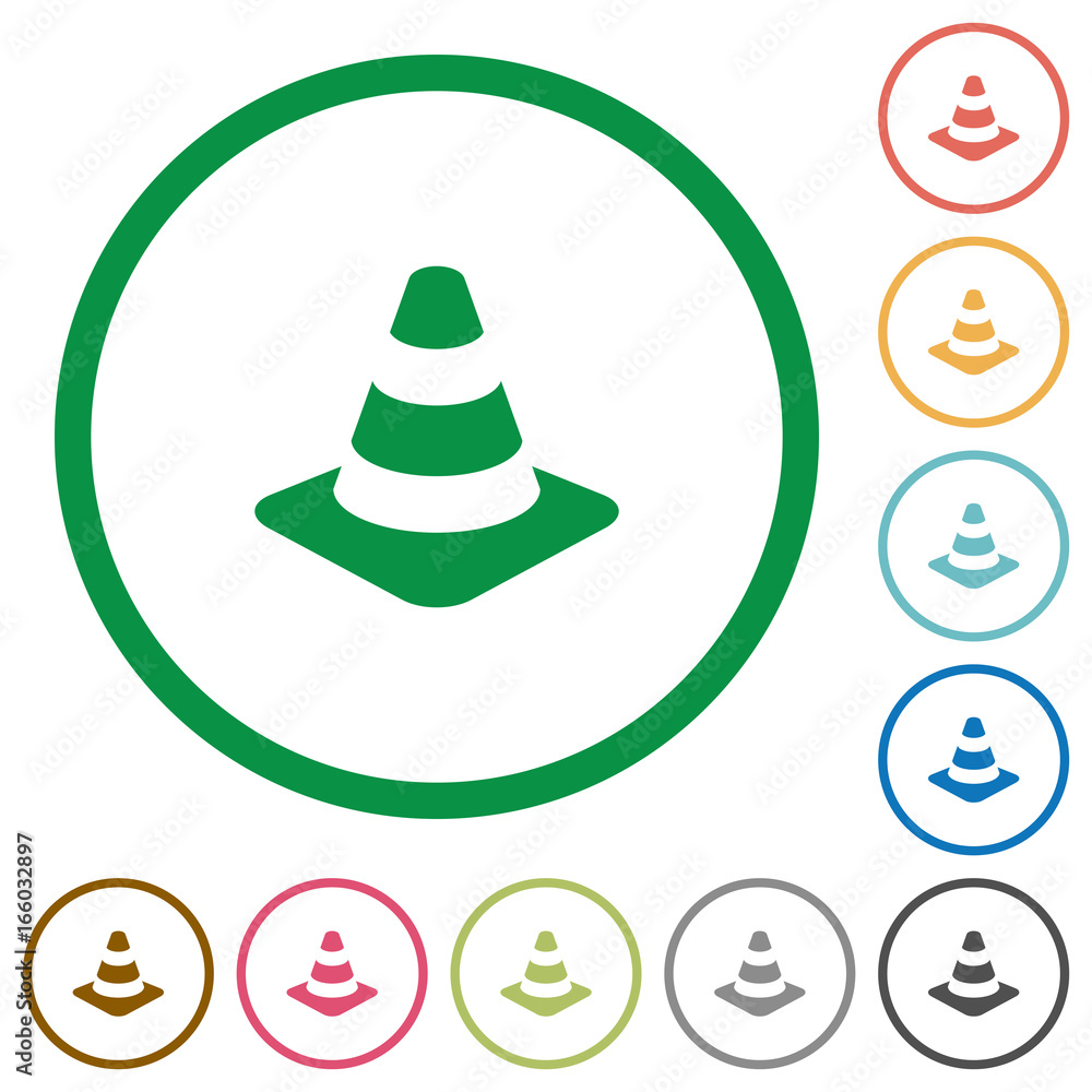 Traffic cone flat icons with outlines Traffic cone flat icons with outlines
