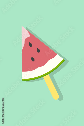 Watermelon Popsicle Flat Illustration with Green Background