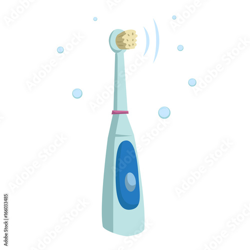 Trendy cartoon style ultrasound electric toothbrush. Hygiene and every day teeth protection vector illustration.