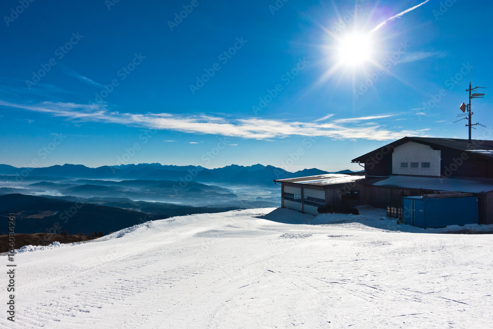 Panorama from the top of Gerlitzen at the beginning of winter season in Austrian alps, Austria