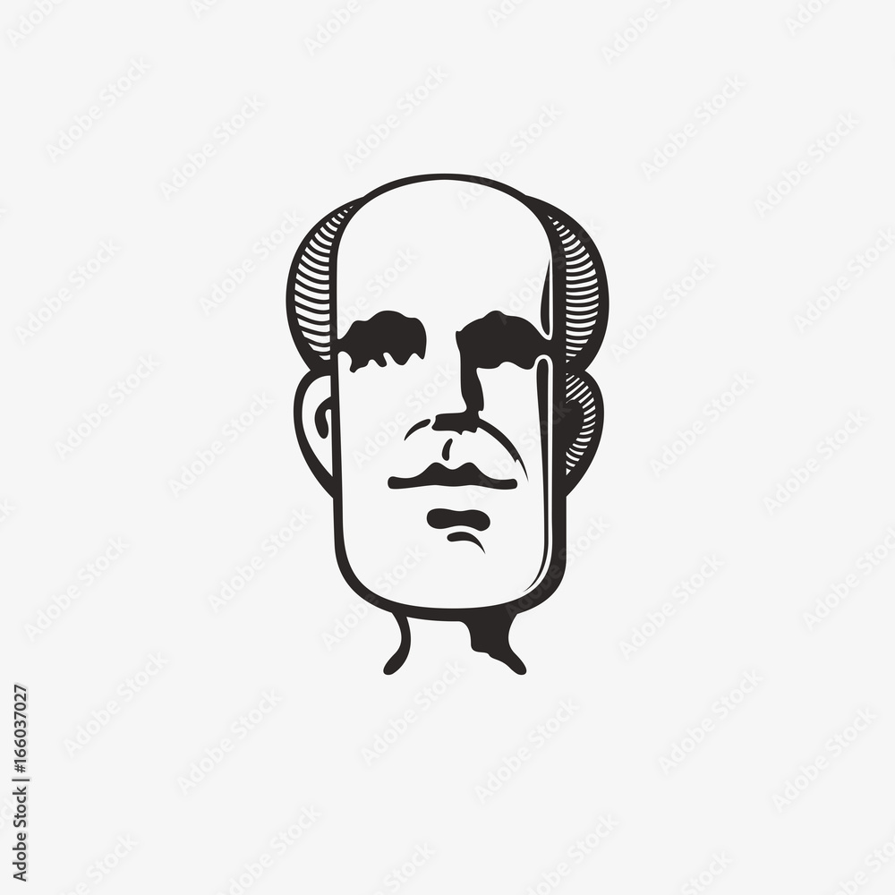 Fototapeta premium Drawn grunge grim graphic icon of a man's head. Vector illustration of people with an original hairdo. Portrait of a guy in a modern style design