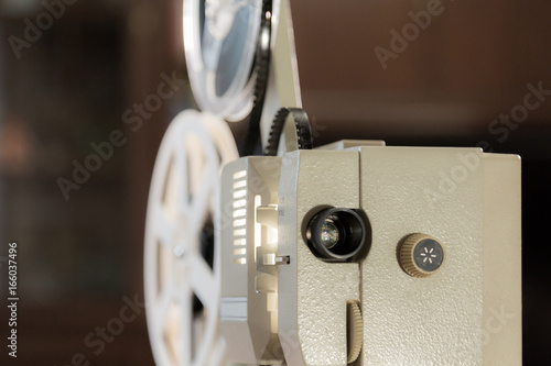 Amateur cinema. Projector for 8mm film. 1960s, 1970s, 1980s years. Home cinema. Film super 8
