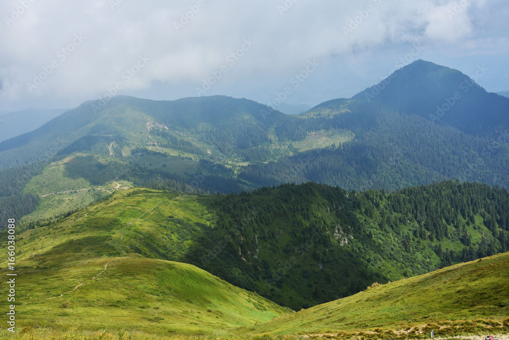  Mountains in summer, mountain ranges and green grass