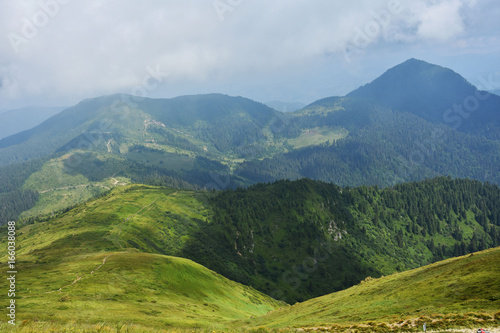  Mountains in summer, mountain ranges and green grass