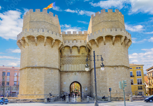 Old city gate, Torres de Serranos in Valencia, Spain