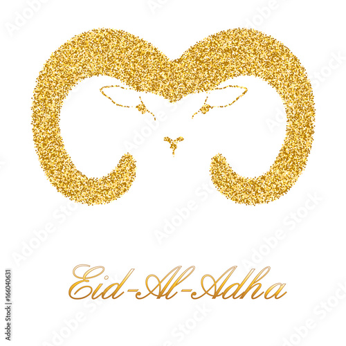 The head of a sheep from golden sequins to an Islamic holiday Aid- Al- Adha. Vector illustration on white background