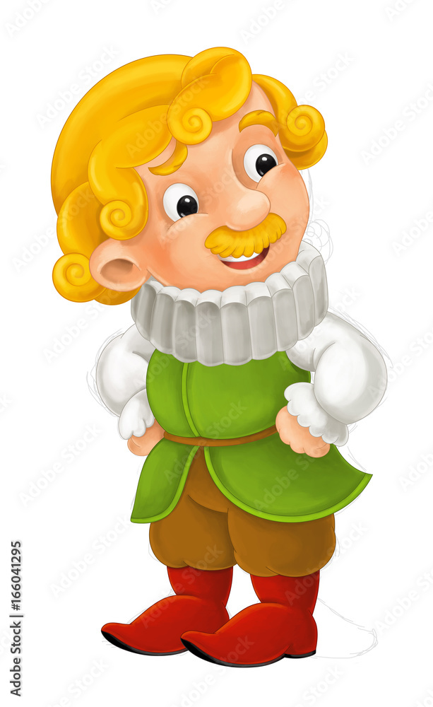 colored cartoon character - young palace dweller - standing watching and smiling - isolated - illustration for children colored cartoon character - young palace dweller - standing watching and smiling - isolated - illustration for children